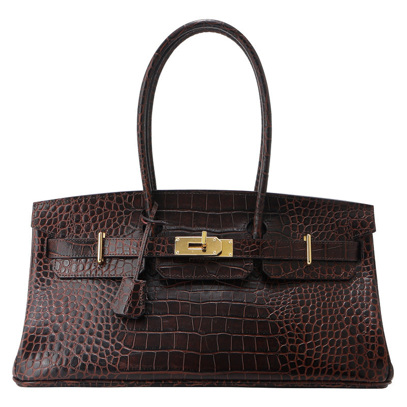 Crocodile Pattern Platinum Genuine Leather Portable Bags
