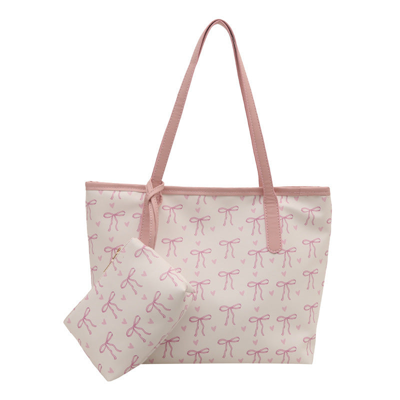 Mori Cute Sweet Fashion Printed Bow Large Capacity Western Tote Bags