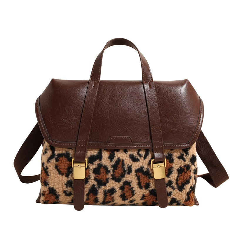 Women's Niche Leopard Print Furry Retro Backpacks