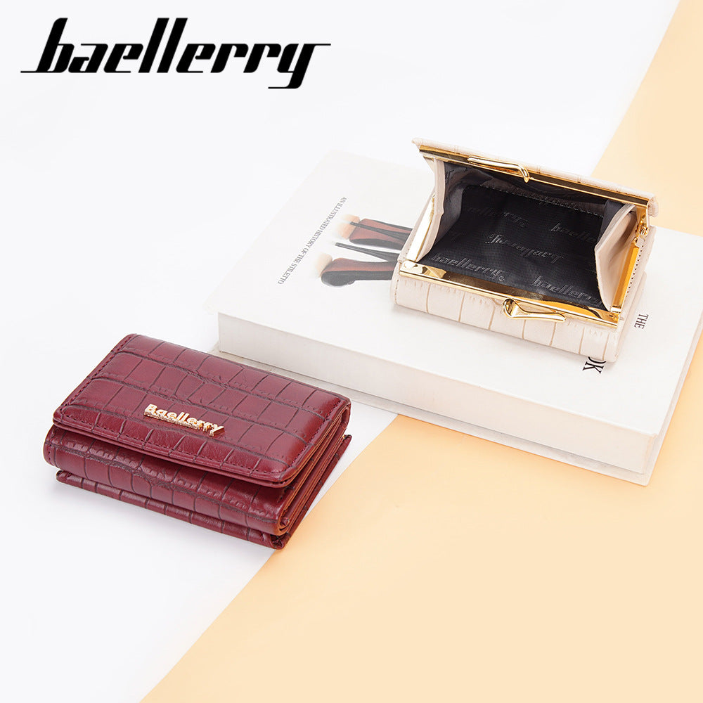 Women's Short Korean Style Stone Pattern Three Fold Ladies Wallet