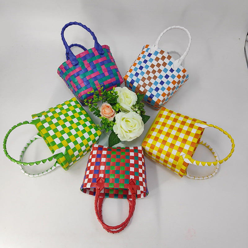 Basket Niche Color Plaid Hand Gift Small Square Bags