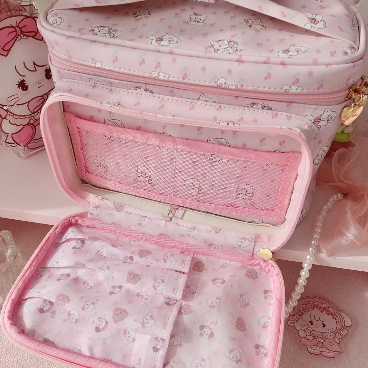 Women's Cute Pink Toiletry Large Capacity Animal Cosmetic Bags