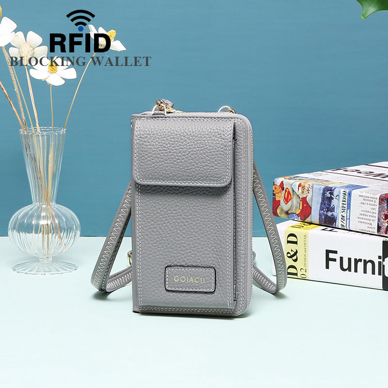 Women's Leather Vertical Cowhide Change Cell Shoulder Bags