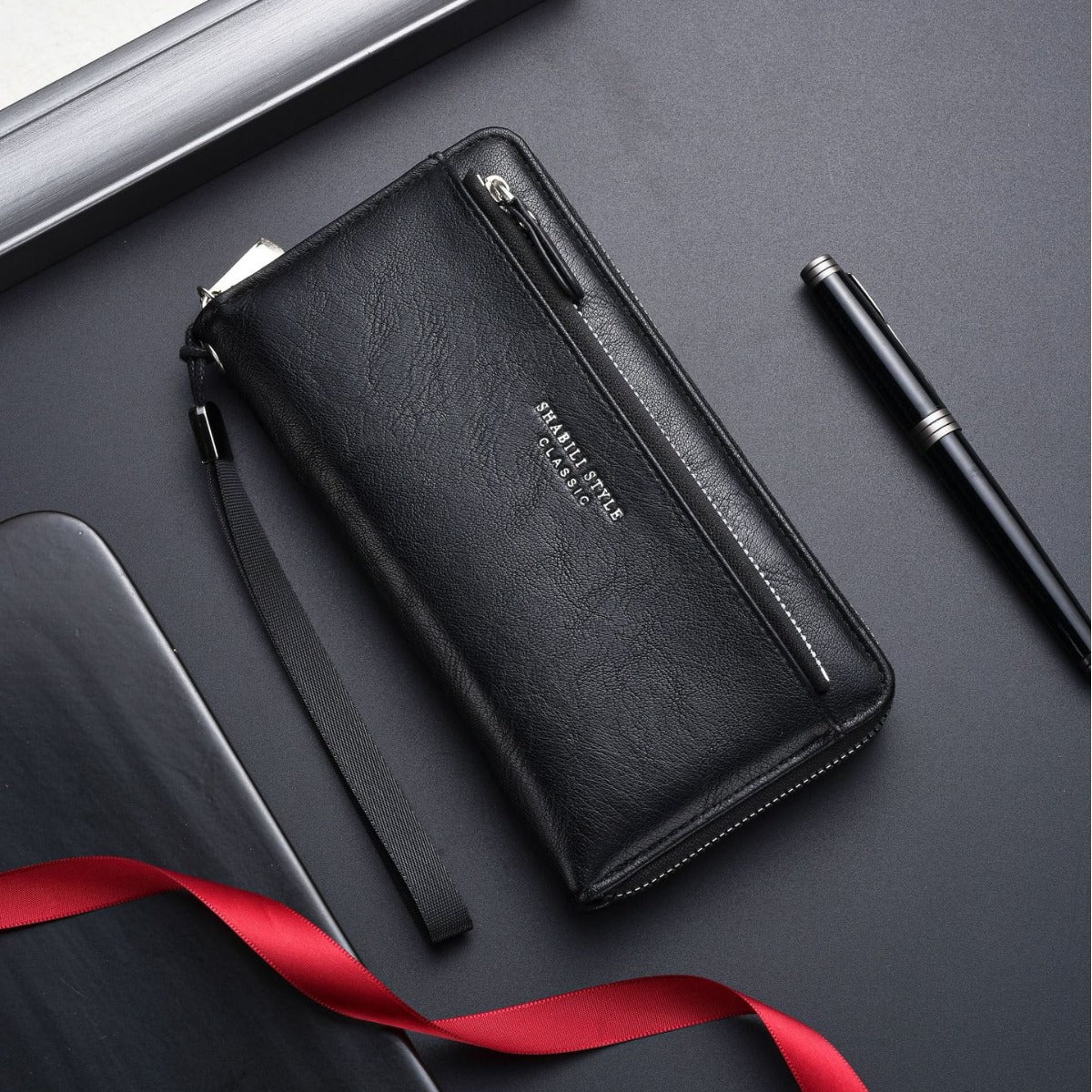 Men's Zipper Outer Car Drawing Mobile Clutch Soft Leather Phone Bags