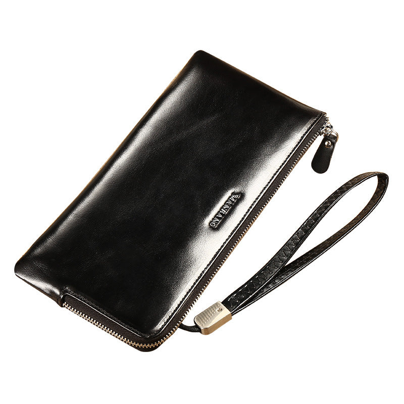 Men's Wax Leather First Layer Cowhide Zipper Men's Wallets