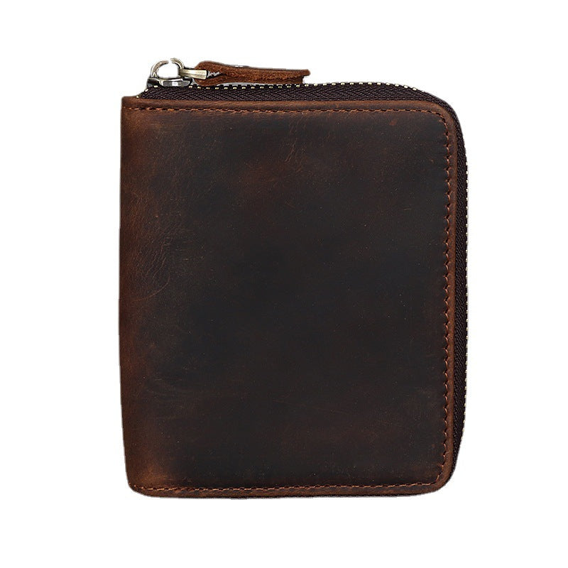 Men's Crazy Horse Leather Horizontal Zip Retro Men's Wallets