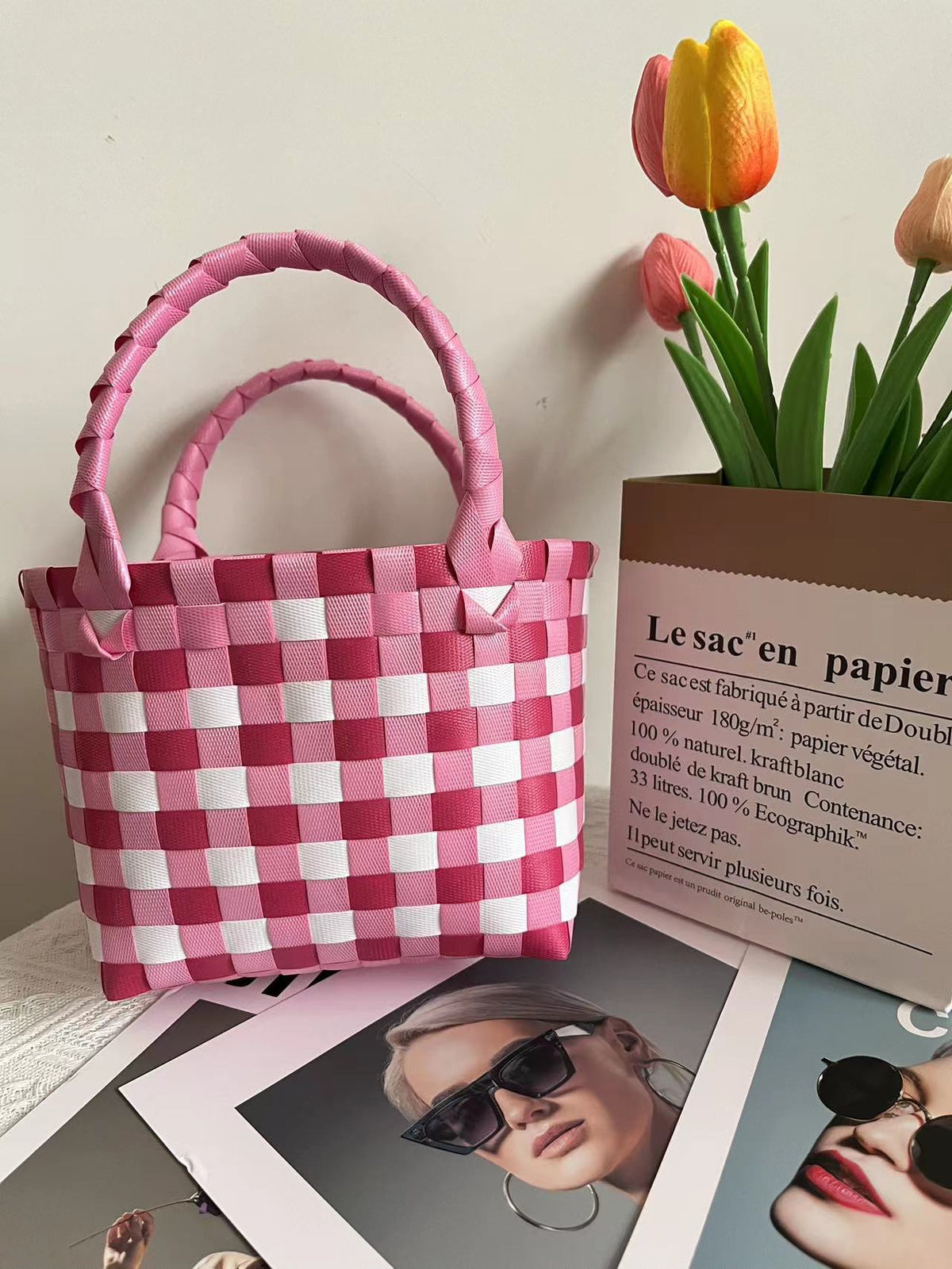 Basket Niche Color Plaid Hand Gift Small Square Bags