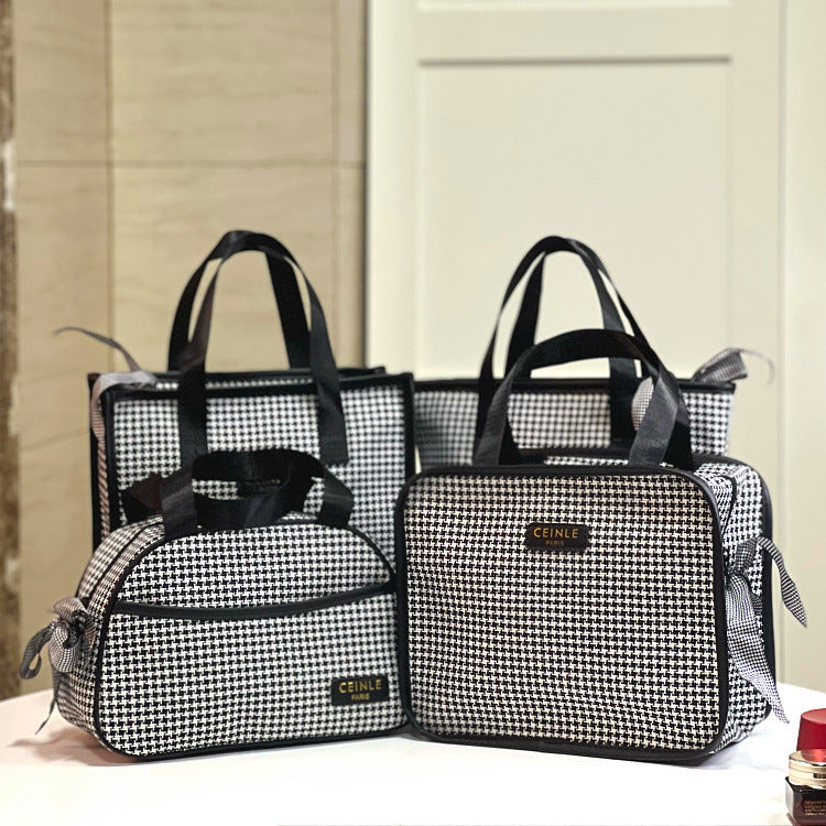 Women's Style Fashion Plaid Portable Large Capacity Toiletry Mummy Cosmetic Bags