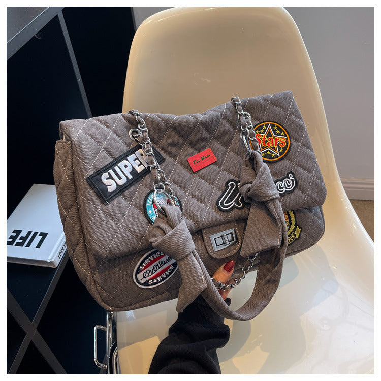 Women's Classic Style Large Capacity Fashion Badge Rhombus Crossbody Bags