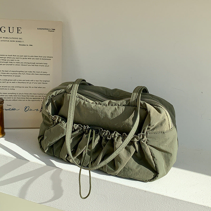 Niche Nylon Drawstring Large Capacity Pleated Shoulder Bags