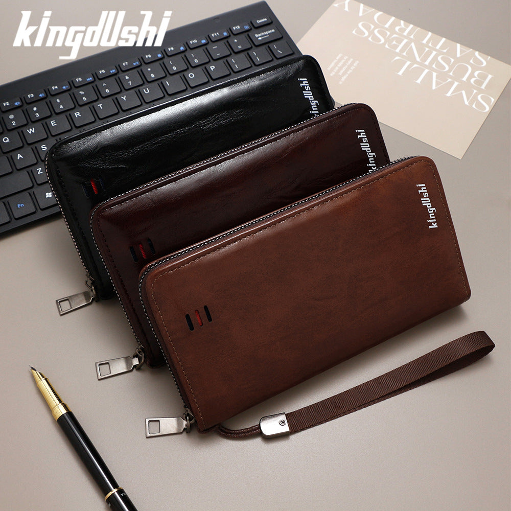 Men's Retro Oil Wax Skin Mid-length Zipper Men's Wallet
