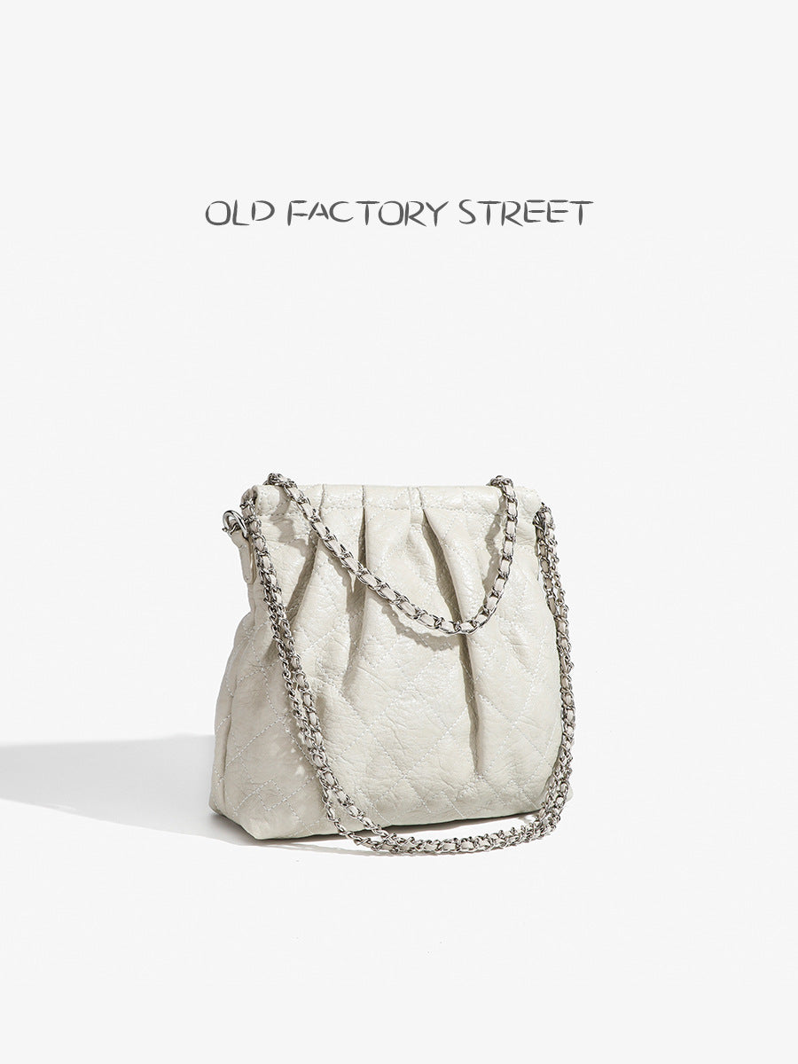 Women's Design Garbage Rhombus Chain White Leather Shoulder Bags