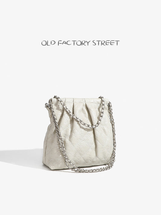 Women's Design Garbage Rhombus Chain White Leather Shoulder Bags