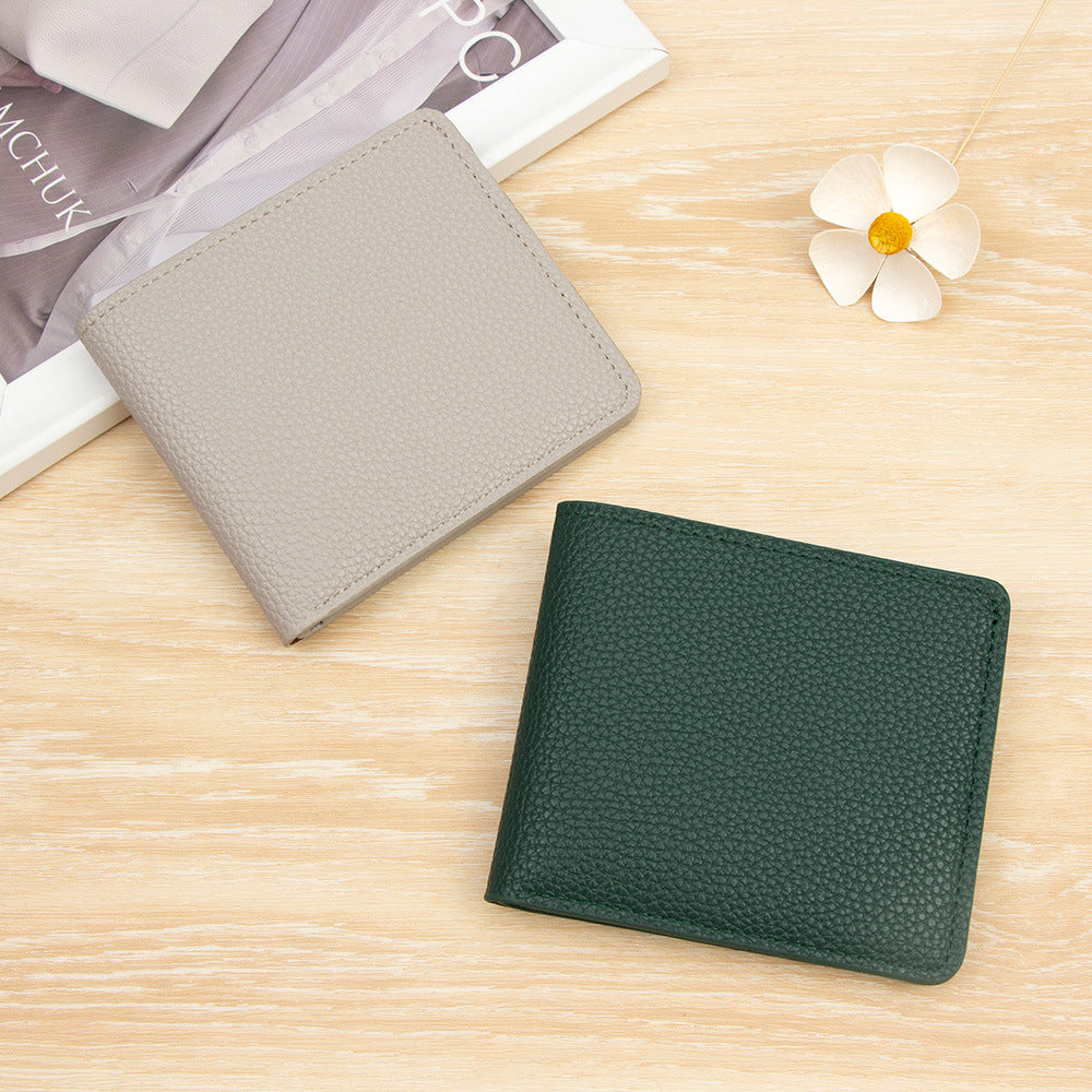 Women's Simple Short Two-fold Practical Soft Solid Color Portable Card Holder