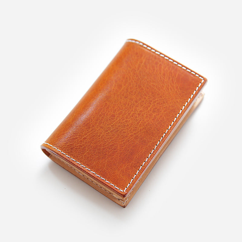 Women's & Men's Retro Hand Vegetable Cattlehide Large Capacity Leather Card Holder