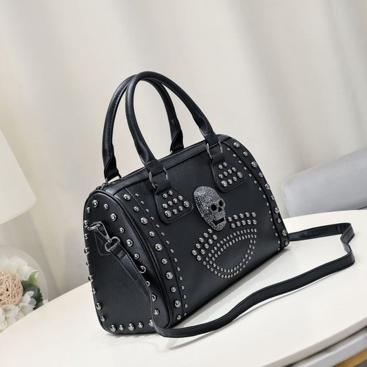 Women's Innovative Rivet Black Skull Pillow Handbags