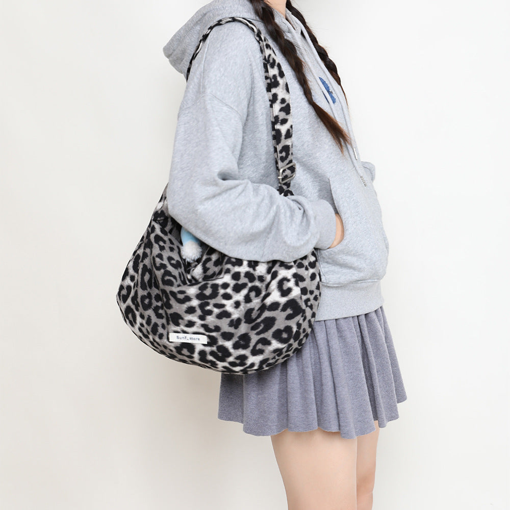 Spring Black White Leopard Print Canvas Female Crossbody Bags
