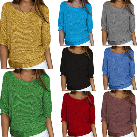 Women's Color Round Neck Commuter Elegant Cropped Knitwear