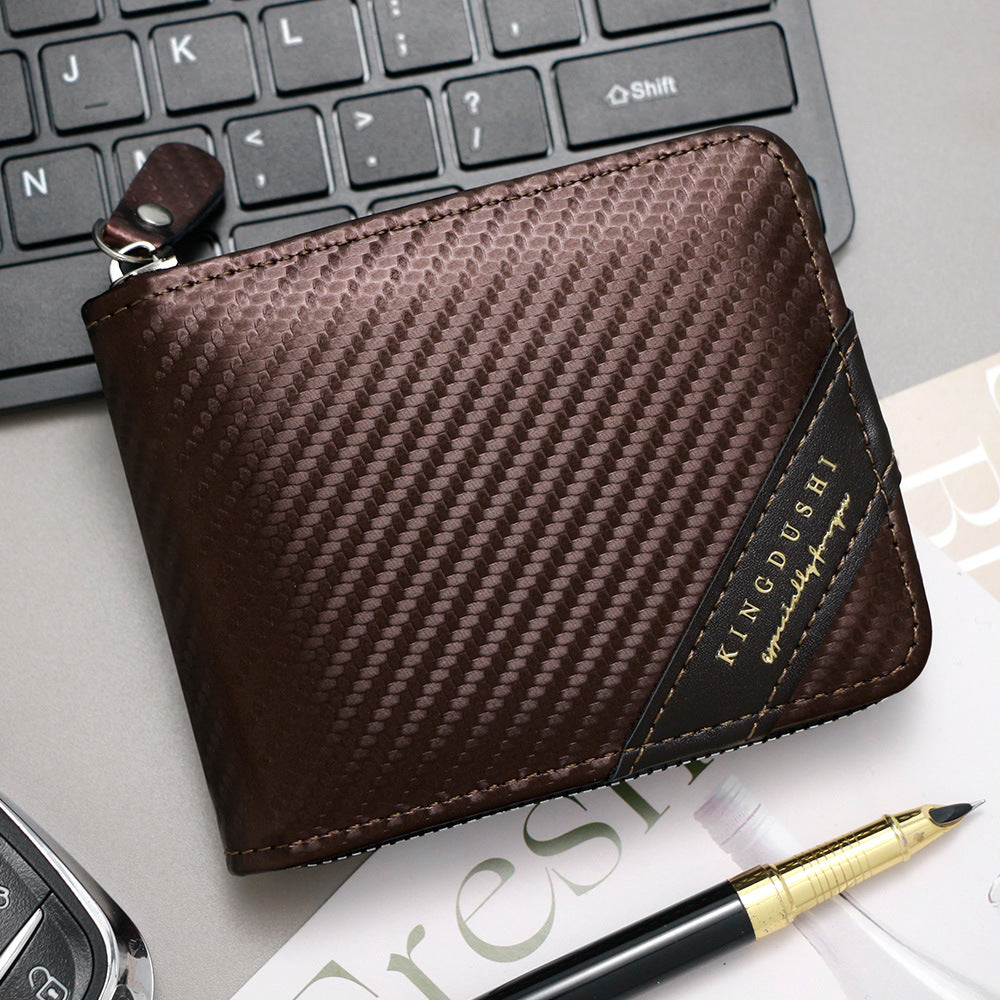 Men's Carbon Fiber Pattern Short Chain Sier Purses