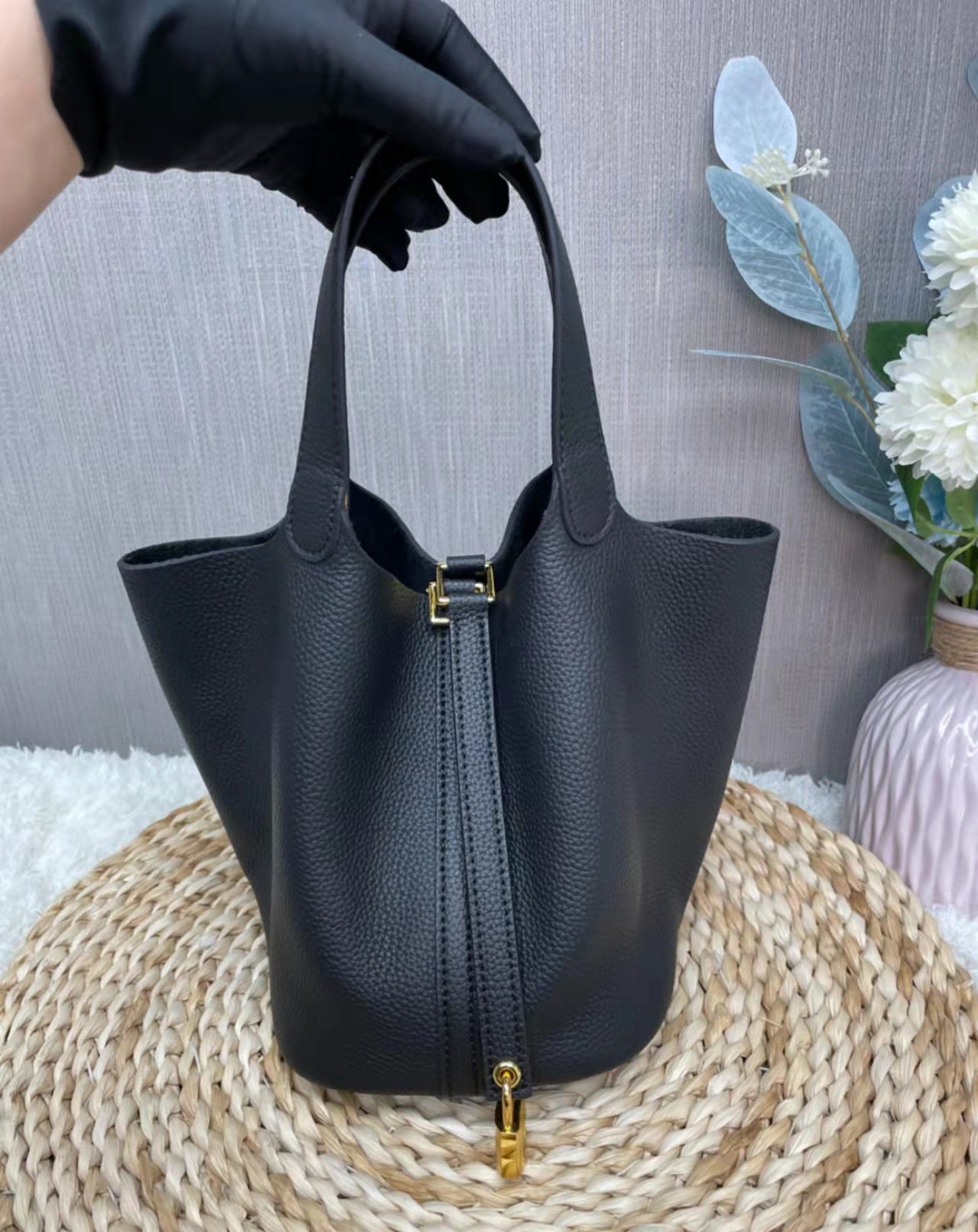 Women's Home Vegetable Basket Hand First Layer Cowhide Bags