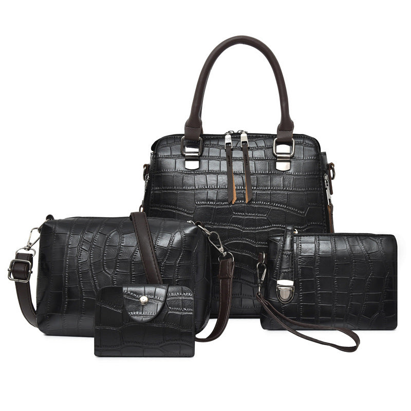 Women's Crocodile Pattern Portable Mother Retro Lady's Handbags