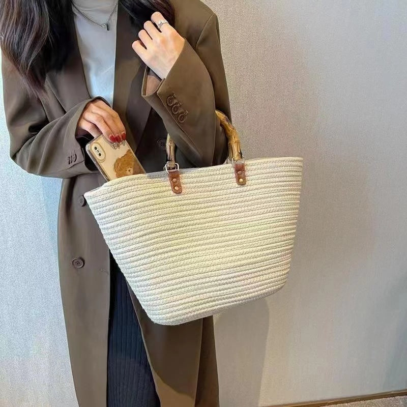 Women's Woven Fashion Bamboo Joint Portable Cotton Rope Women's Handbag