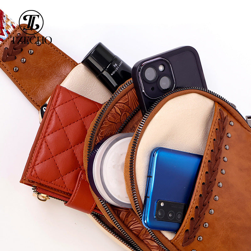 Women's Comfortable Unique Creative Stitching Leather Waist Packs