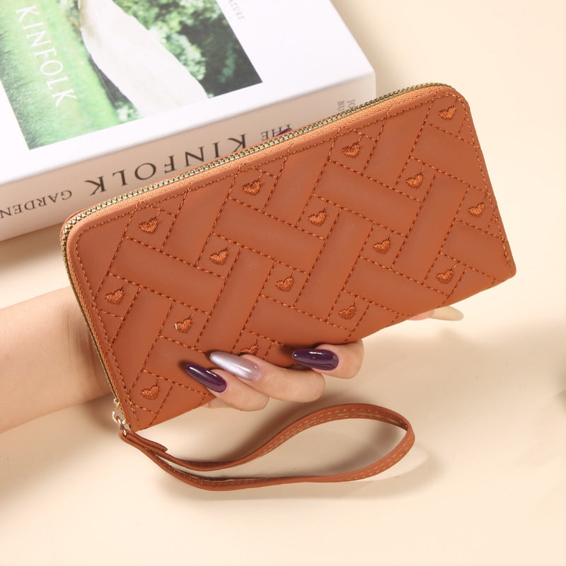 Women's Large Capacity Single Zipper Embroidered Multiple Ladies Wallet