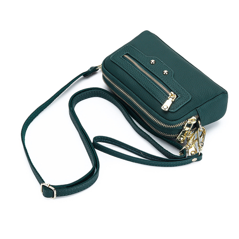 Women's Layer Cowhide Double Zipper For Multifunctional Clutch Women's Messenger Bag