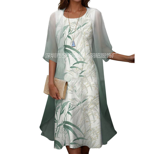 Fashion Casual Printing Chiffon Dress Two-piece Dresses
