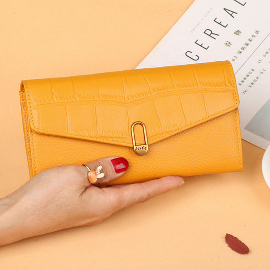 Women's First Layer Cowhide Long Two-fold Multiple Ladies Wallets