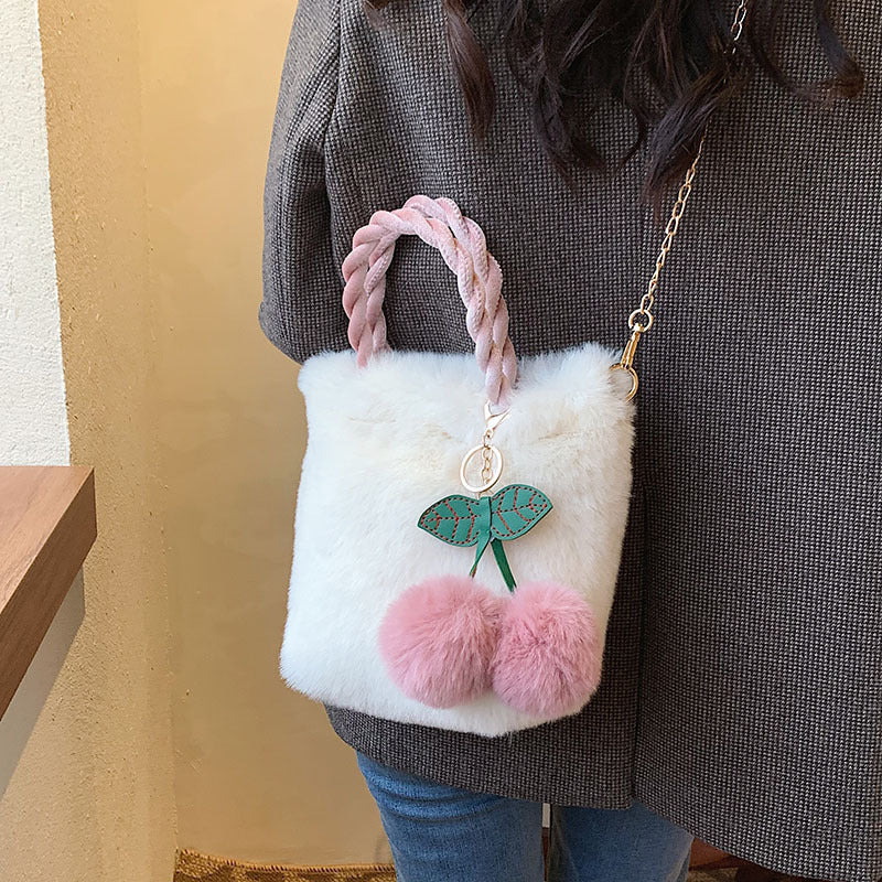 Chain Design Cherry Plush Gentle Cute Women's Messenger Bag