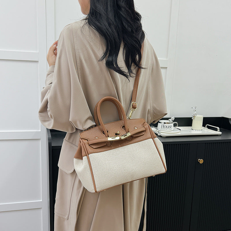 Women's Canvas Large Capacity Kelly Contrast Color Bags