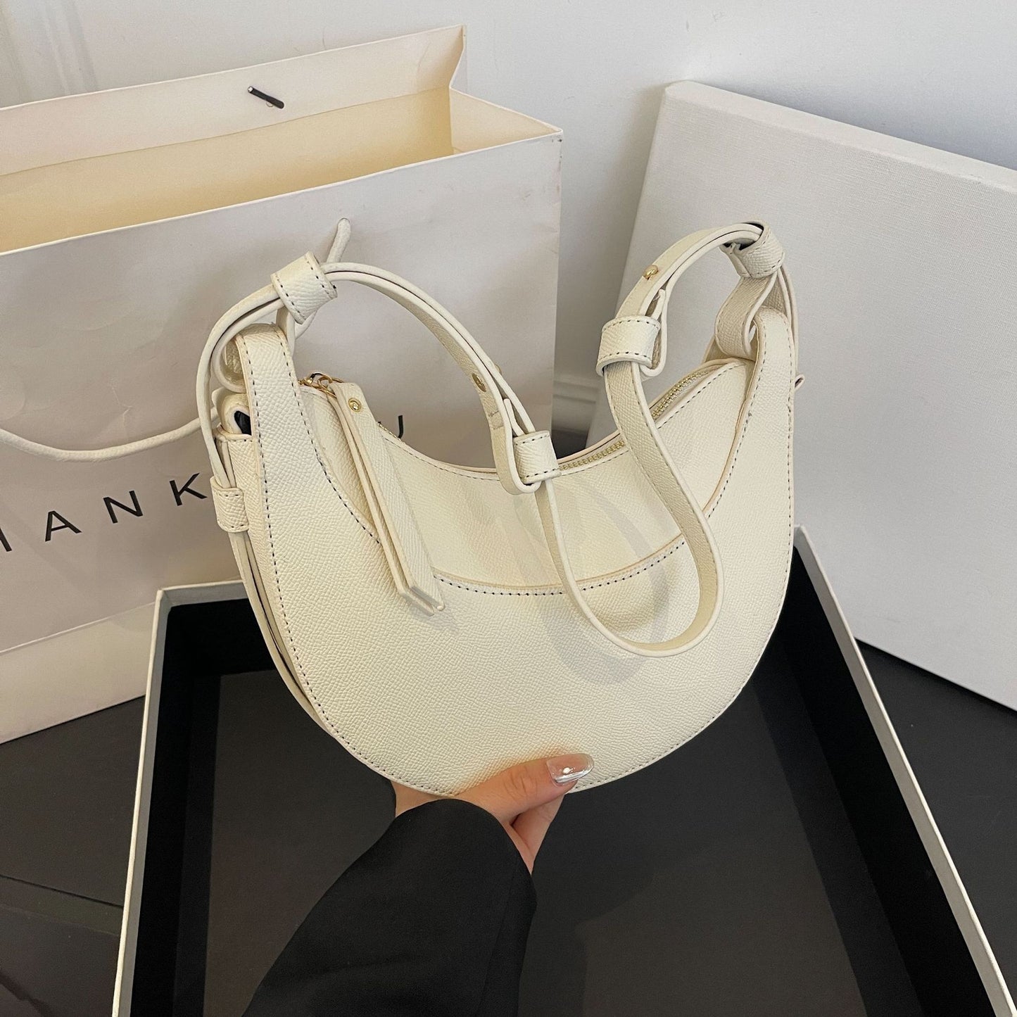 French Moon Light Luxury Underarm Stitching Shoulder Bags