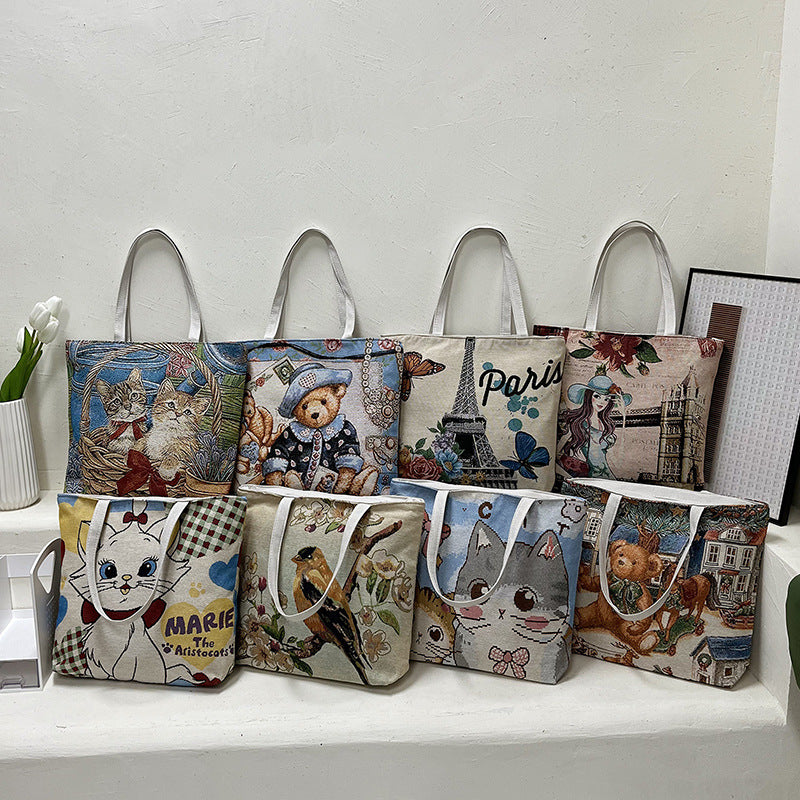 Women's Canvas Ethnic Style Beach Fashion Large Women's Shoulder Bag