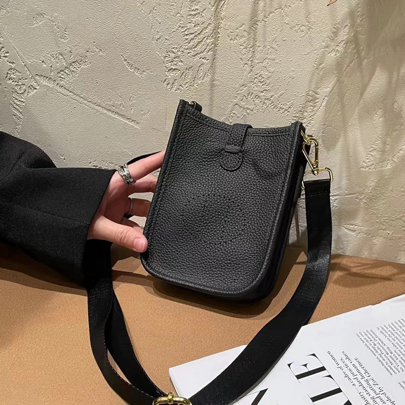 Layer Cowhide Lychee Pattern Unisex Leather Phone Bags