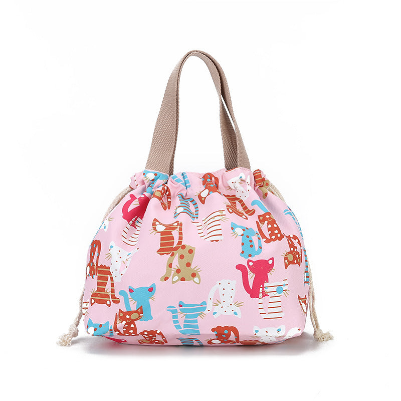 Women's Cat Drawstring Makeup Storage Waterproof Style Lunch Box Fashion Bags