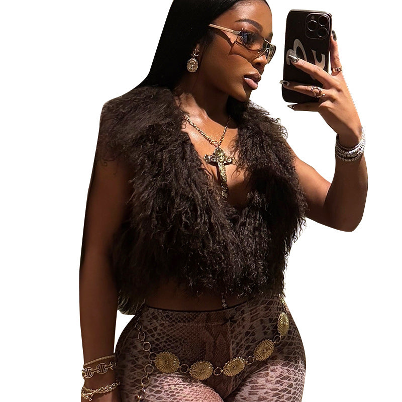 Hot Fashion Sexy Big Backless Fur Vests