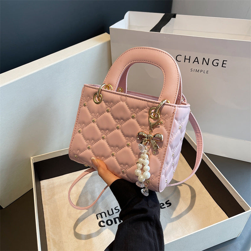 French Style Niche Fashionable Rhombus Pearl Women's Messenger Bag