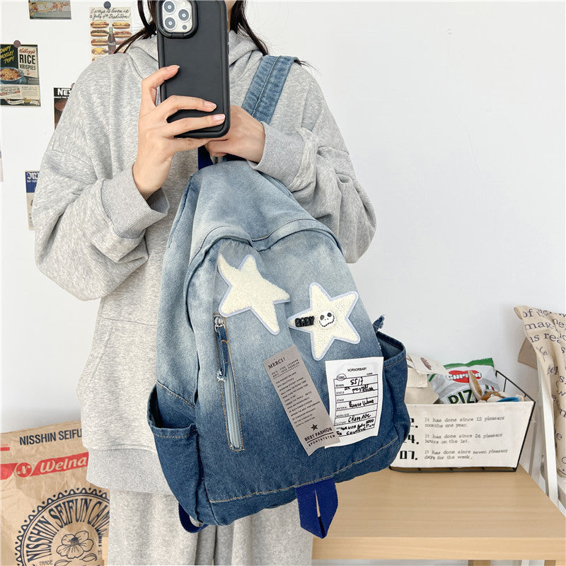 Gradient Denim Early High College Vintage Backpacks