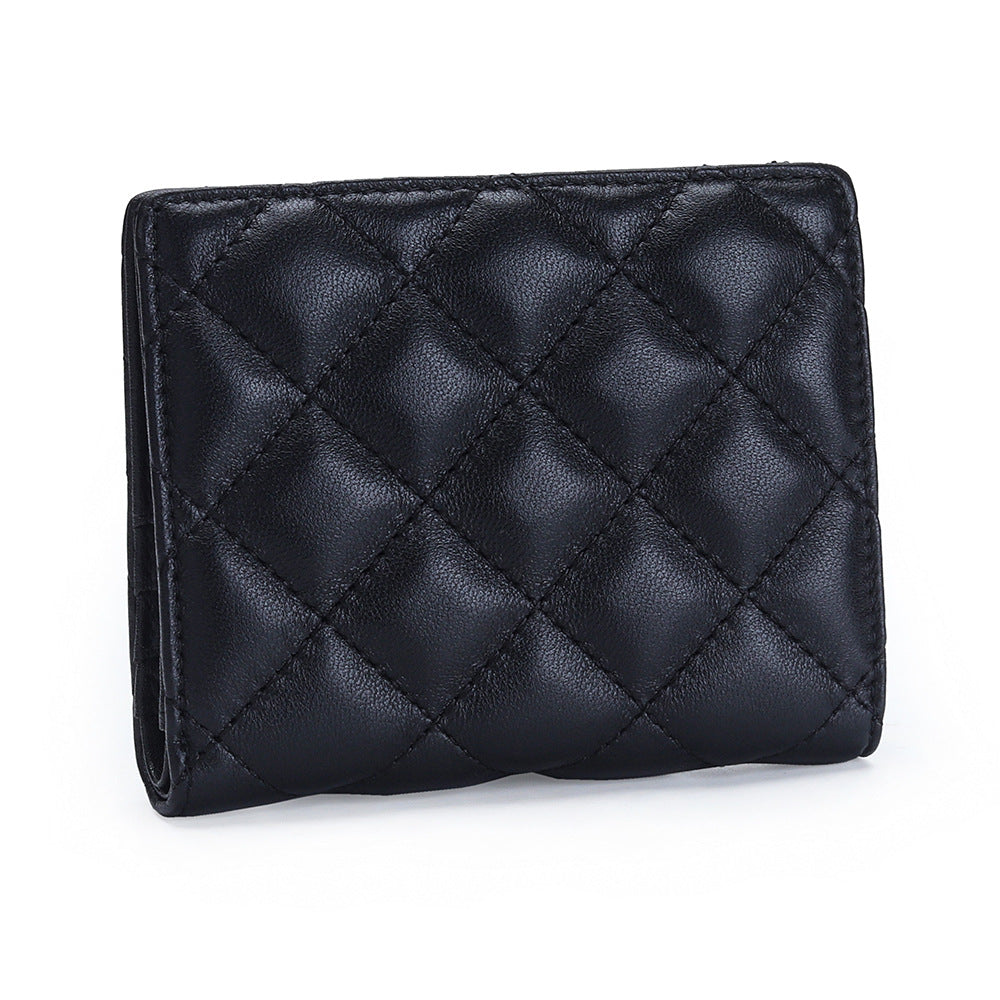 Women's Leather Short Sheepskin Diamond Style Fold Ladies Wallet