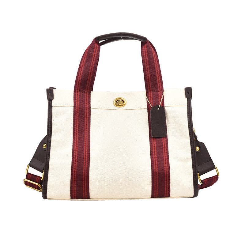 Canvas Contrast Color Portable Retro Fashion Tote Bags