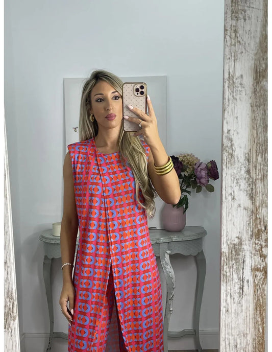 Women's Printed Casual Sleeveless Loose Round Neck Suits