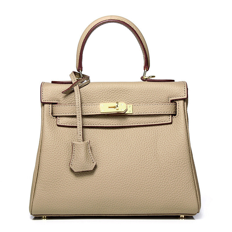 Cowhide Kelly Large Capacity Genuine Leather Portable Women's Handbag