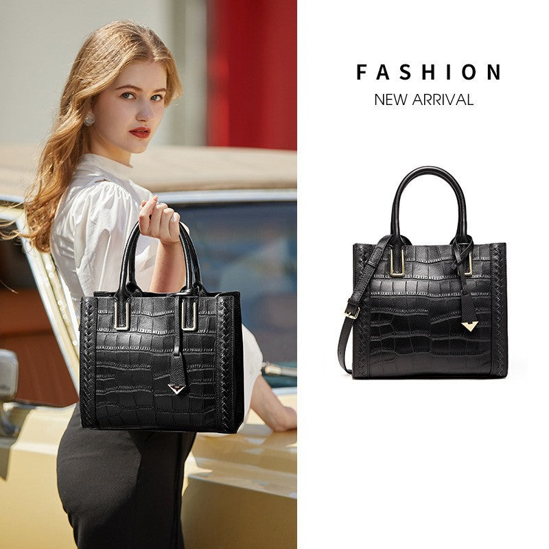 Women's First Layer Cowhide Crocodile Pattern Woven Women's Handbag