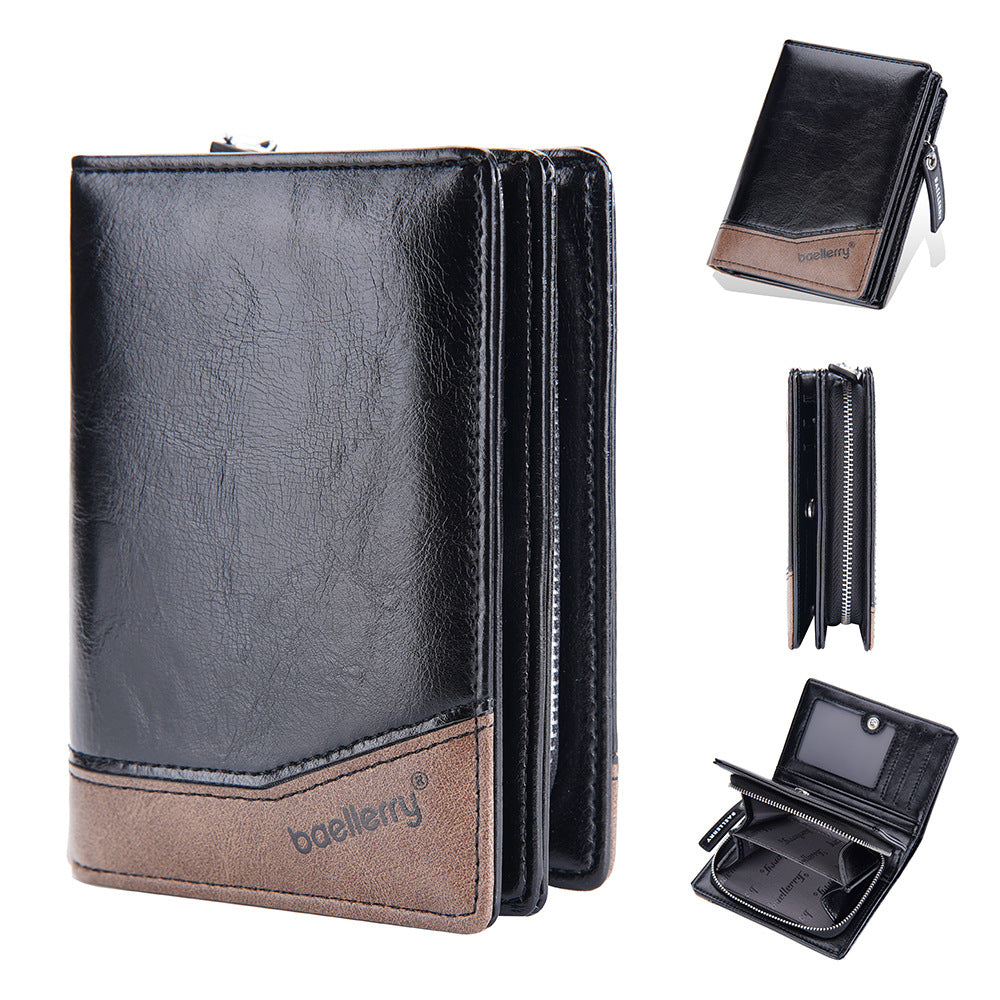 Men's Short Retro Multiple Slots Zipper Color Men's Wallet