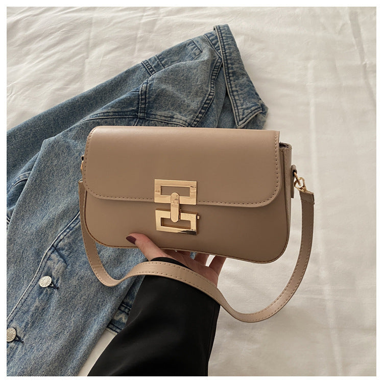 Women's Spring Retro Large Capacity Solid Color Lock
