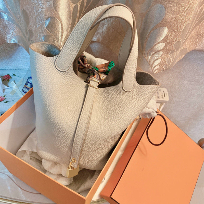 Women's Genuine Leather Vegetable Basket Bride Litchi Grain Bags