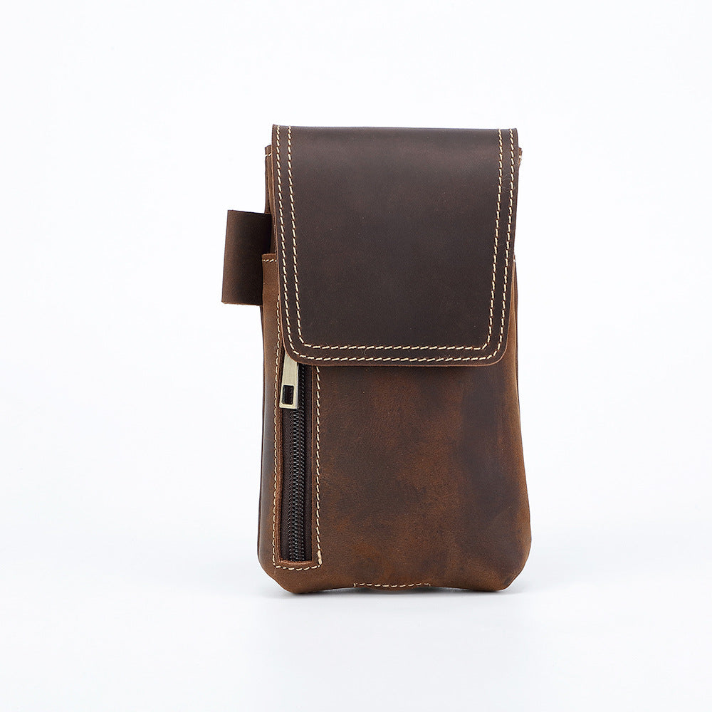 Men's First Layer Cowhide Magnetic Mobile Vertical Men's Waist Packs