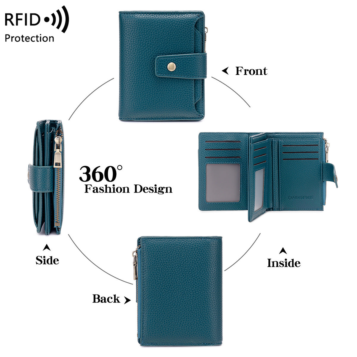 Women's Litchi Pattern Soft Leather Zip Multiple Ladies Wallet